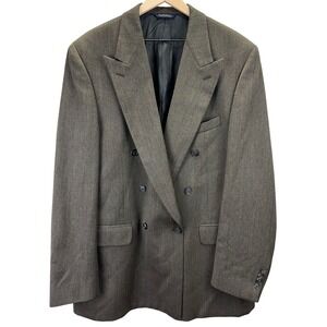 VTG Burberrys Mens Size *50L* Double Breasted Wool Suit Jacket Brown Made In USA